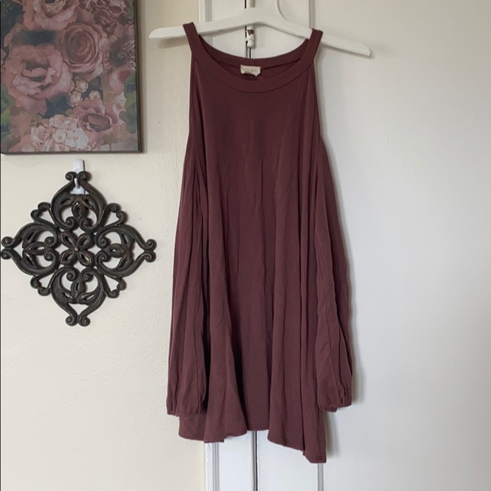 Long mauve off the shoulder top.